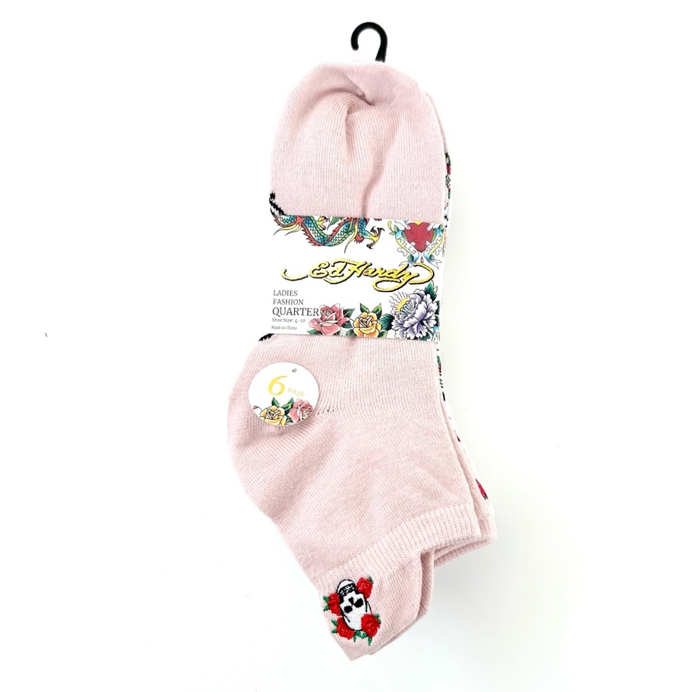 Ed Hardy Floral/Multi/Skull Quarter Ankle  Socks 6 Pairs NIB